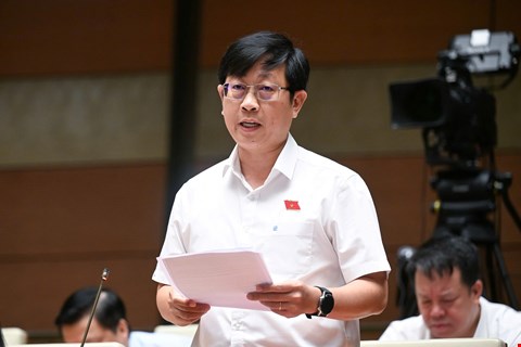Dai bieu Nguyen Huu Thong - Doan DBQH tinh Binh Thuan de nghi xem xet quy dinh ve vai tro cua UBND xa trong thu giu tai san dam bao. Anh: Quochoi