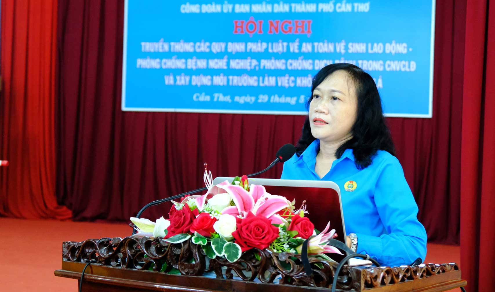 Chu tich Cong doan UBND TP Can Tho Nguyen Thi Ngoc Ly phat bieu. Anh: My Ly