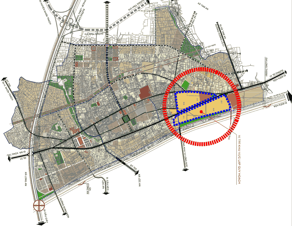 Ubicacion del area de planificacion en la planificacion general de Long Thanh Town. Foto: Departamento de Construccion