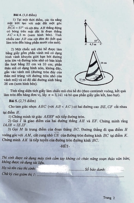 Duoi day la de thi lop 10 mon Toan tai Dong Nai. Anh: Minh Chau
