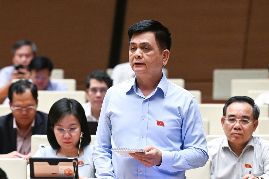 Dai bieu Nguyen Lam Thanh dua dan chung ten cau thu Nguyen Xuan Son khi de cap den quy dinh dat ten khi nhap quoc tich. Anh: Quochoi