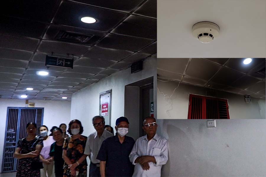 Chuông báo cháy tê liệt trong vụ hỏa hoạn chung cư Hoàng Gia SME Hà Đông. Ảnh: NHÓM PV