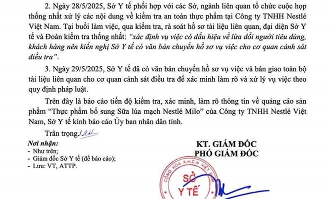 Chuyển hồ sơ vụ quảng cáo thực phẩm bổ sung sữa lúa mạch Nestlé Milo sang cơ quan điều tra
