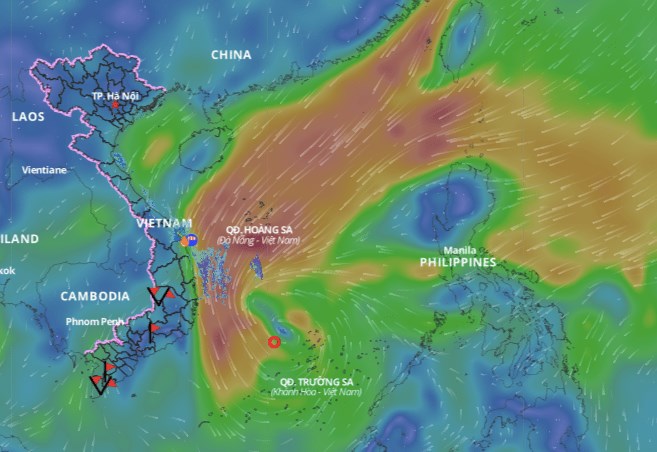 Posicion de la tormenta No. 10 a las 14h el 23.12.2024. Foto: Sistema de monitoreo de desastres naturales de Vietnam