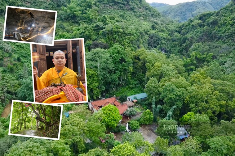 The teacher livestreamed millions of views at the ancient stone pagoda in Bac Kan. Photo: Nguyen Hoan.