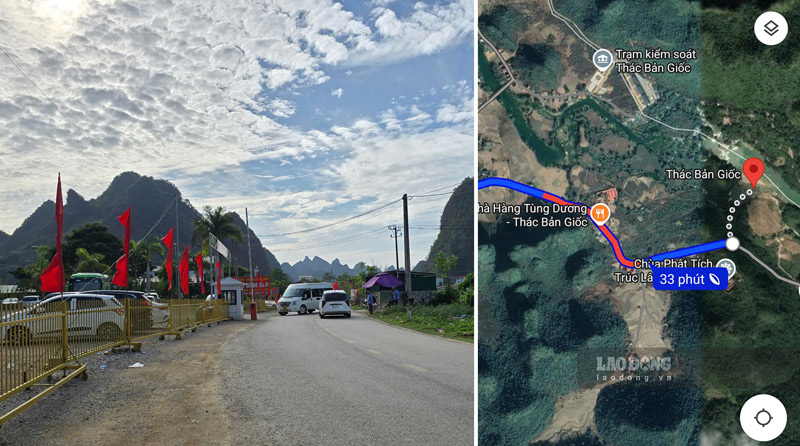 Quốc lộ 4A xuất hiện bãi đỗ xe và điểm bán vé vào khu du lịch thác Bản Giốc. Ảnh: Nhóm PV.