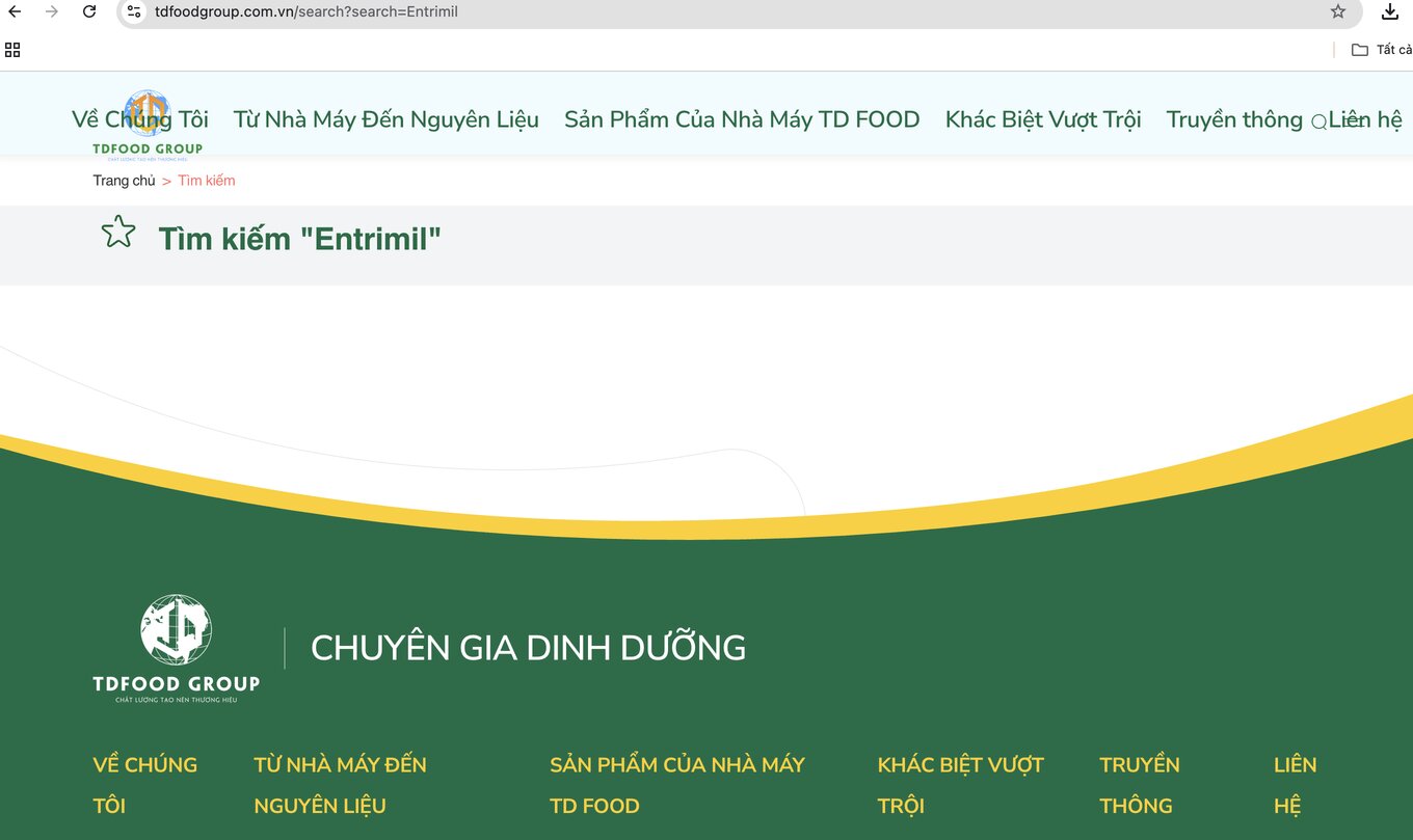 Thong tin ve san pham Entrimil khong co tren website https://tdfoodgroup.com.vn