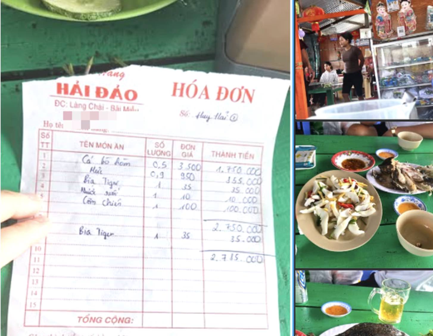 Hinh anh du khach chia se ve hoa don ban gia cao tai be hai san Hai Dao. Anh: Huu Long
