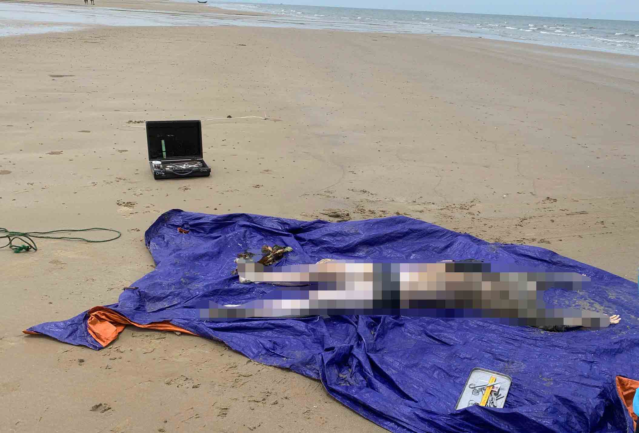 The body of fisherman Le Tuan A was recovered and brought to the shore of Yen Hoa commune, Cam Xuyen district, Ha Tinh province. Photo: Hoa Tuan.