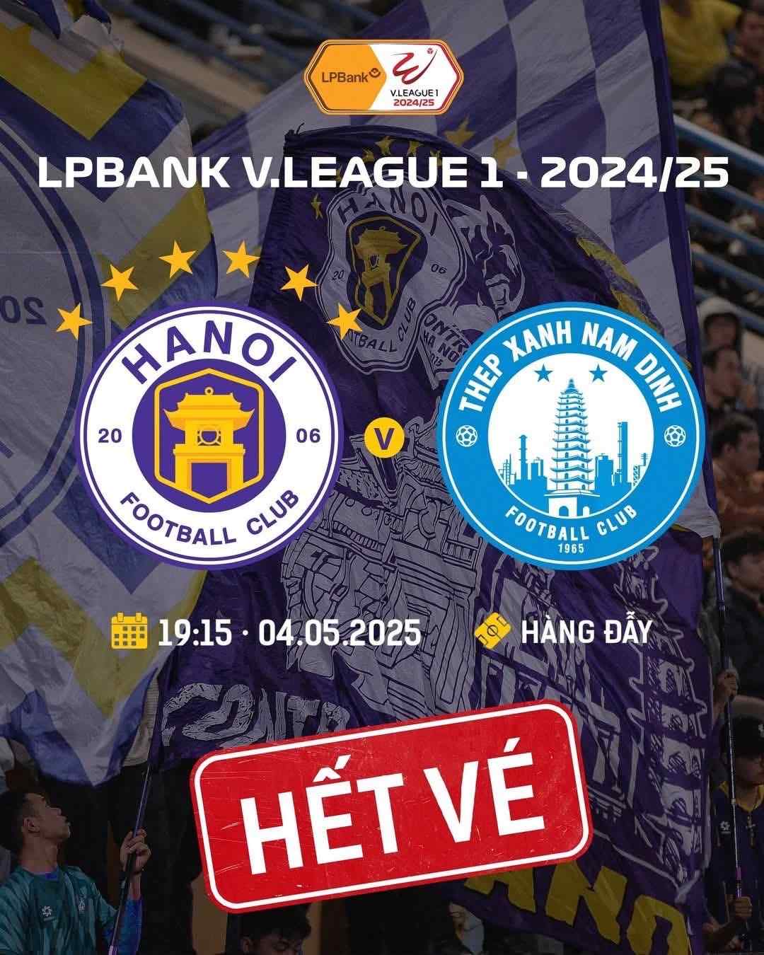 Cau lac bo Ha Noi thong bao ban het ve tran gap Nam Dinh. Anh: HNFC