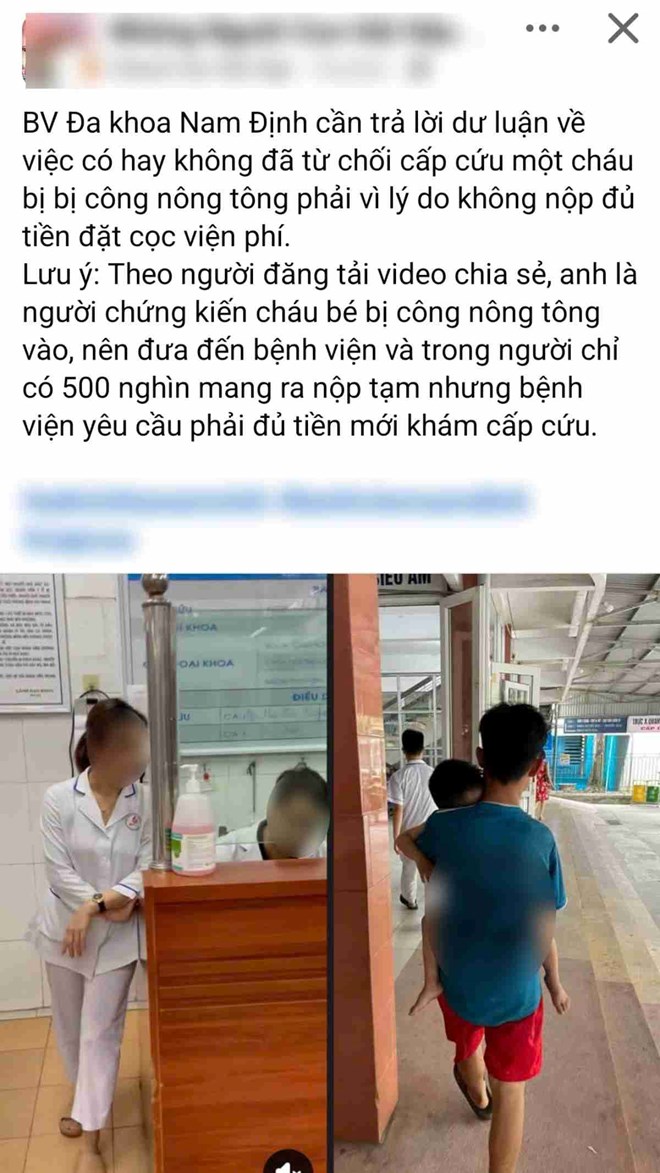 Xác minh thông tin bệnh viện ở Nam Định yêu cầu đóng đủ tiền mới cấp cứu