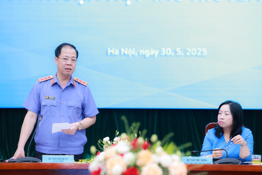 Ông Trần Hải Quân - Phó Viện trưởng Viện Kiểm sát nhân dân (KSND) Tối cao - phát biểu tại buổi lễ. Ảnh: Hải Nguyễn