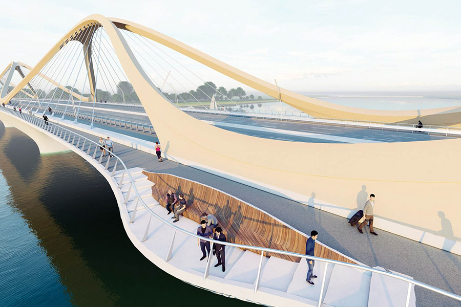 Mirar hacia atras en el diseño de Tran Hung Dao Bridge esta a punto de ser iniciado en Hanoi