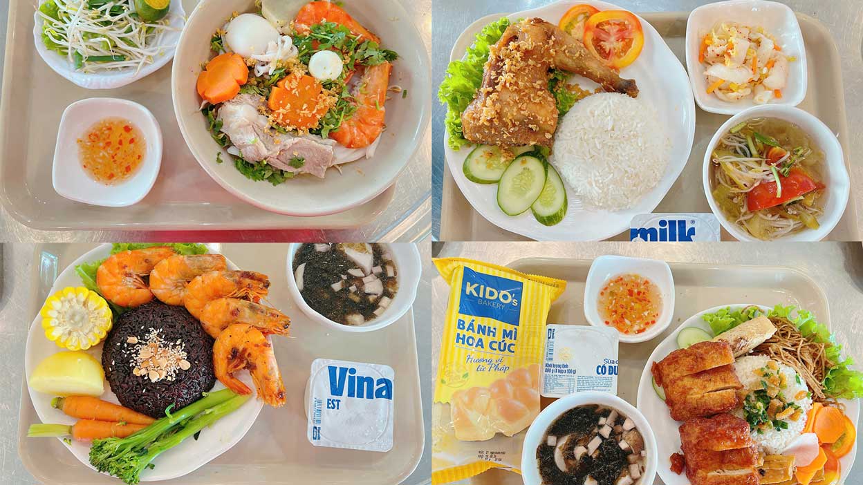 Các suất ăn đa dạng và đầy đủ dinh dưỡng. Ảnh: LĐLĐ TP Cần Thơ