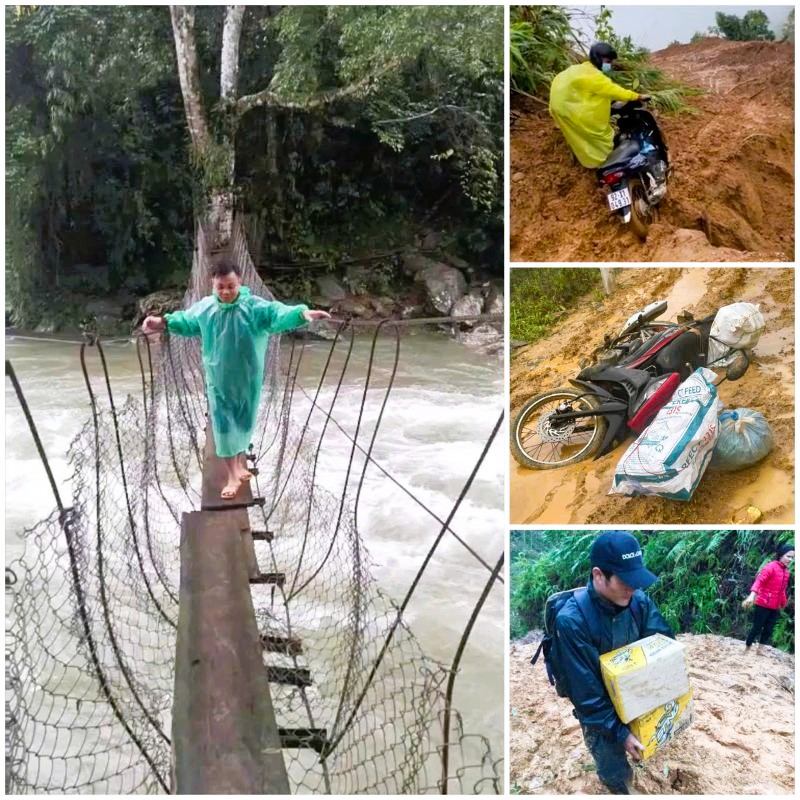 Giáo viên vùng cao Quảng Nam “trèo đèo, lội suối” đến lớp. Ảnh: Bình Nam