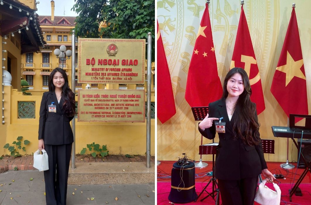 Ngoc Hoa tham gia ho tro cong tac phien dich trong chuyen tham cap Nha nuoc toi Viet Nam cua Tong Bi thu, Chu tich nuoc Tap Can Binh. Anh: Nhan vat cung cap