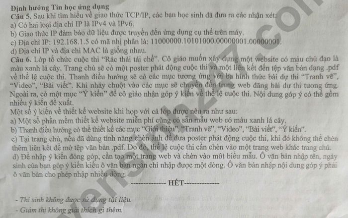 Đề thi thử tốt nghiệp THPT môn Tin 2025 - Sở GDĐT Quảng Bình (đợt 2). Ảnh: Tuyensinh247  
