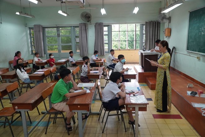 Hoc sinh du thi vao lop 6 Truong THCS-THPT Tran Dai Nghia nam 2024. Anh: Chan Phuc