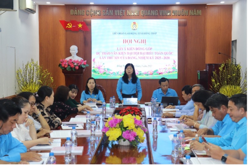 Ba Huynh Thi Tuyet Vui, Chu tich LDLD tinh Dong Thap phat bieu tai Hoi nghi. Anh: Luu Hung.