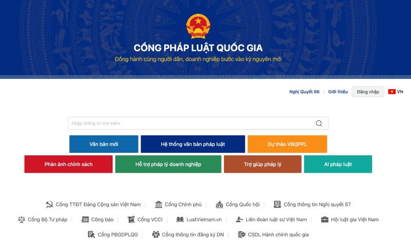 Interface of the National Law Portal. Photo: Tri Minh