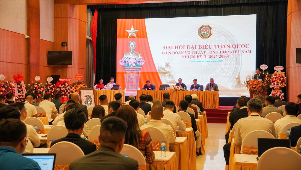 Dai hoi Lien doan vo thuat tong hop Viet Nam nhiem ki 2 dien ra tai Ha Noi. Anh: VMMAF