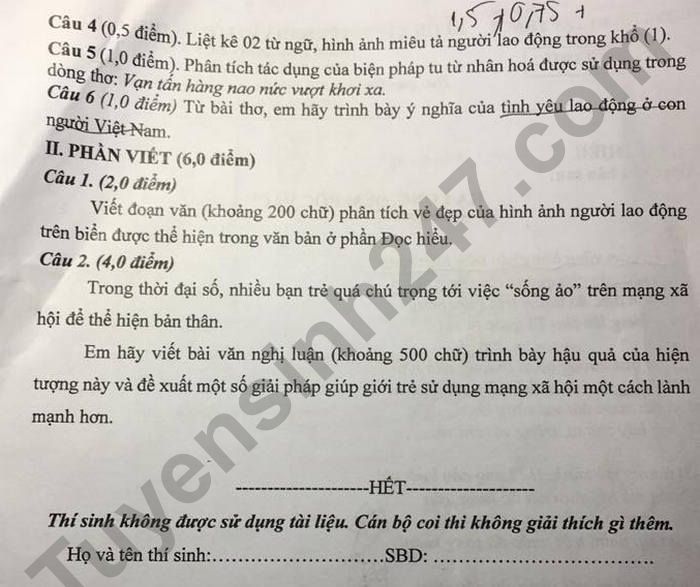 Đề thi thử vào lớp 10 môn Văn năm 2025 - Phòng GDĐT Lập Thạch lần 2. Ảnh: Tuyensinh247  