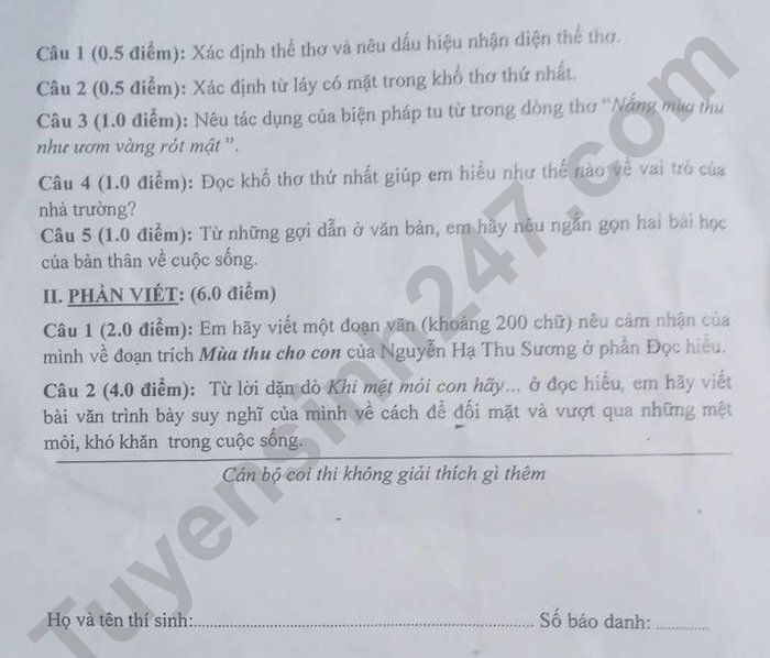 Đề thi thử vào lớp 10 năm 2025 môn Văn - Phòng GDĐT Nam Đàn. Ảnh: Tuyensinh247  