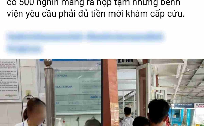 Information spread on social networks about Nam Dinh General Hospital requesting to pay enough money to provide emergency care for patients. Photo: Screenshot