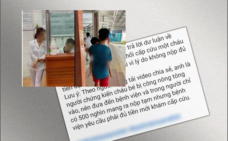Information spread on social networks about Nam Dinh General Hospital requesting to pay enough money to provide emergency care for patients. Photo: Screenshot