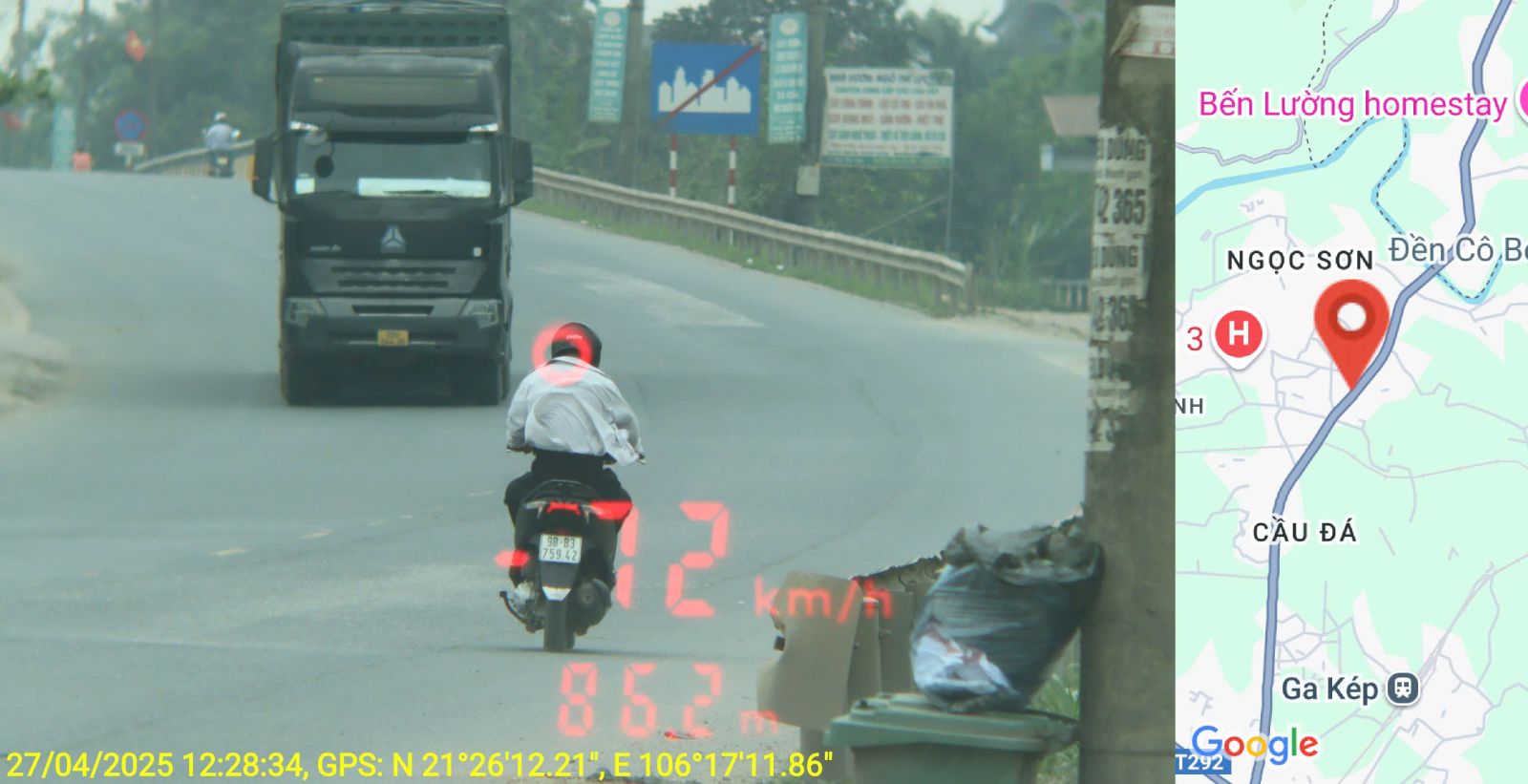 Una motocicleta fue multada por exceso de velocidad en North Jiang. Foto de la Policia de Baekje