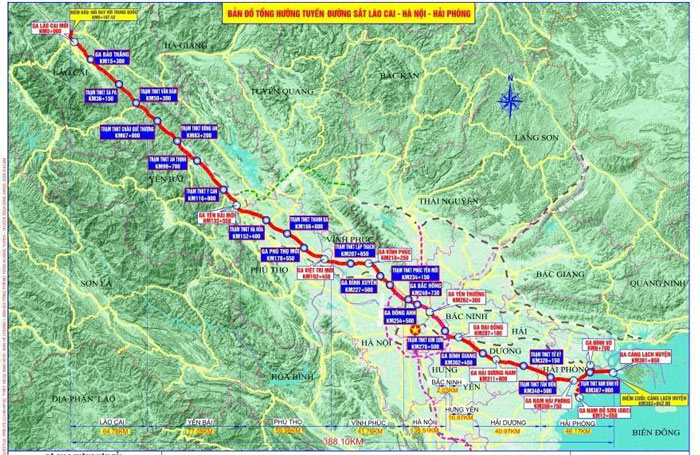 Ban do tong huong tuyen duong sat Lao Cai - Ha Noi - Hai Phong. Anh: Cong thong tin Lao Cai