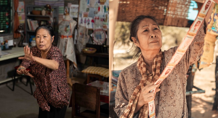 Meritorious Artist Kim Phuong plays the grandmother in the movie Lat mat 8. Photo: Provided by the film crew