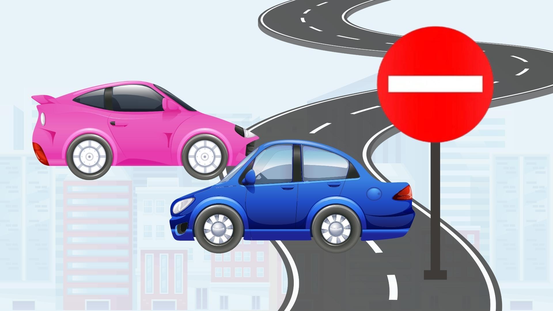 La multa por conducir en sentido contrario a las reglas. Diseño por el artista britanico