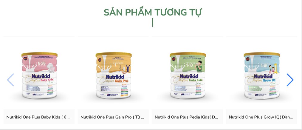 Website nutrikid.vn van dang quang cao ban Nutrikid Oneplus Hi Canxi va nhieu san pham khac cho nhieu doi tuong khach hang.