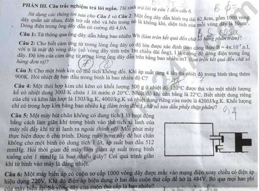 De Khao sat chat luong mon Vat li - So GDDT Thai Binh . Anh: Tuyensinh247