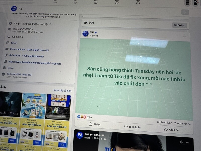 Trang Facebook cua Tiki da dua ra thong bao ve su co nay. Anh: Anh Vu