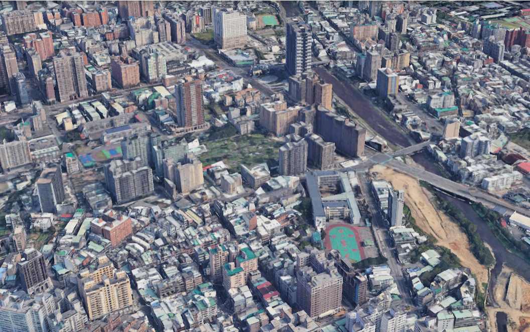 Un rincon de la ciudad de Dawei, Taiwan (China) visto desde Google Earth. Imagen de Google Earth. Se encuentra en el archivo de Google Earth