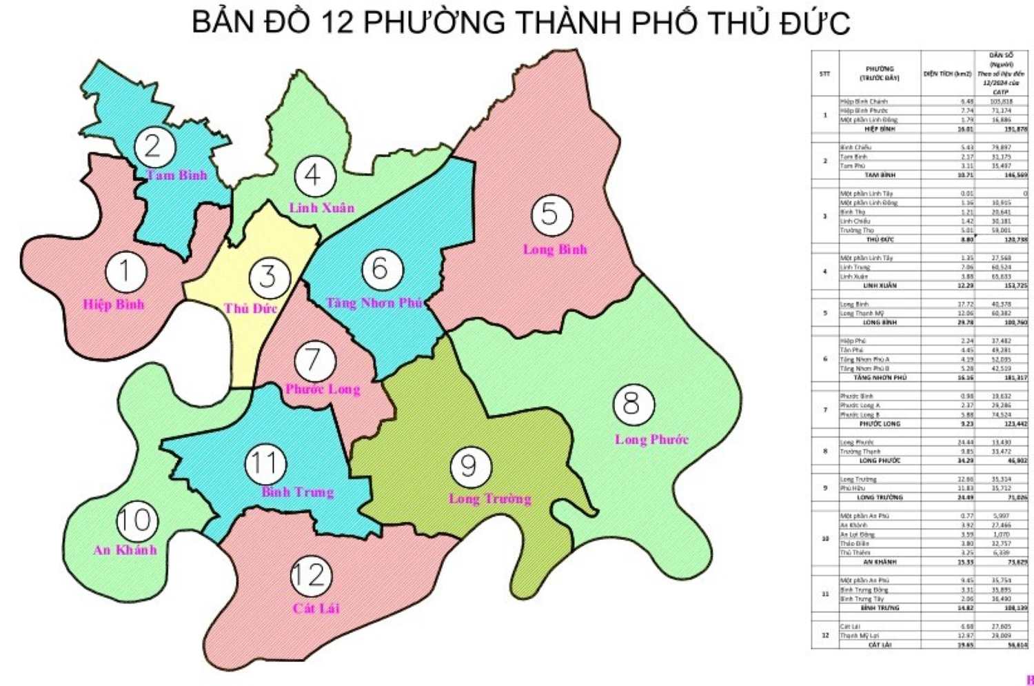 Ban do 12 phuong moi o TP Thu Duc. Anh: UBND TP Thu Duc