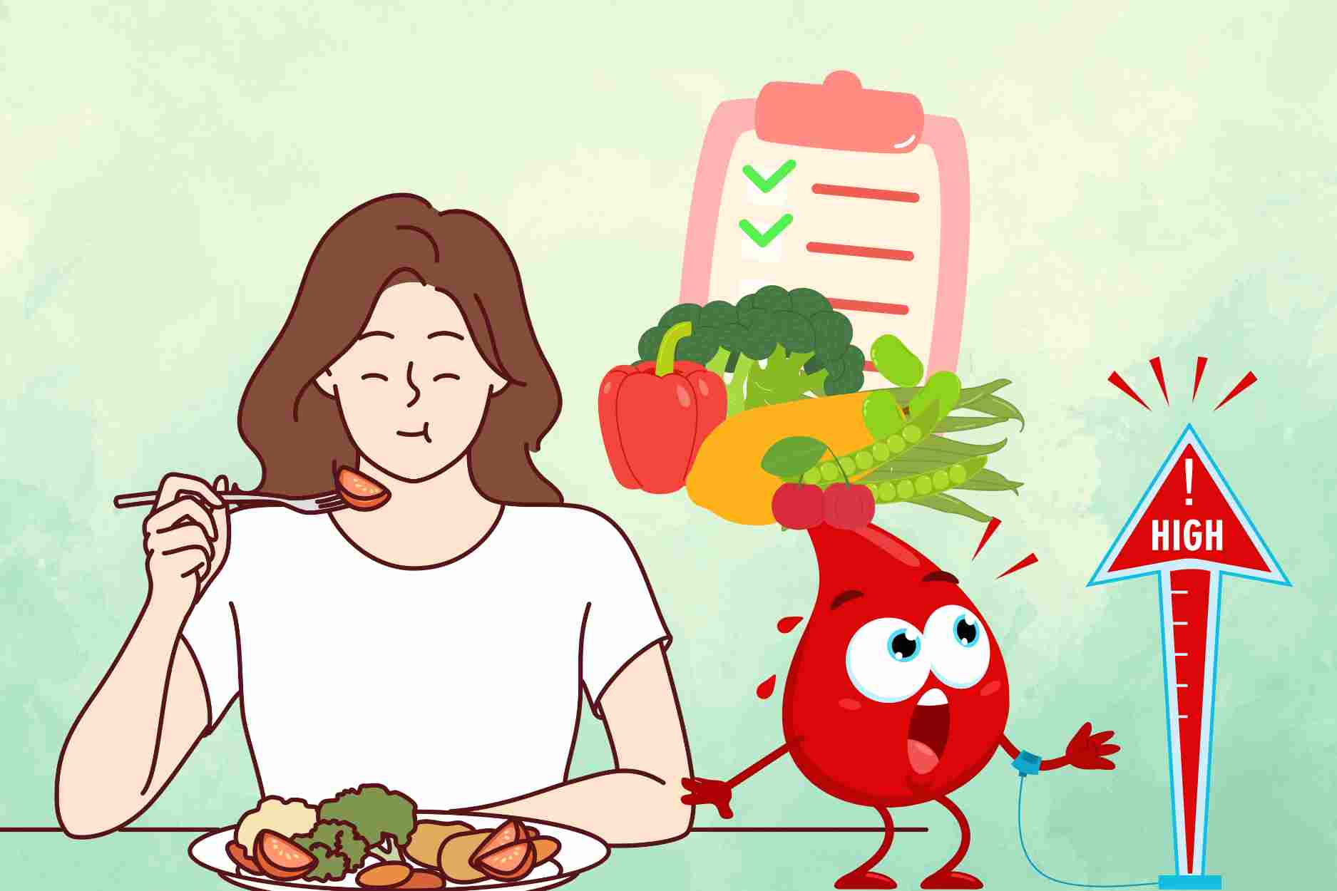 Sugerimos una dieta segura, buena para la hipertension. El dibujo: