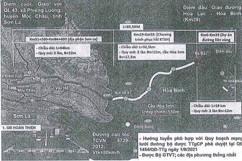 Huong tuyen cao toc Hoa Binh - Moc Chau. Anh: Thuyet minh ban ve thiet ke.