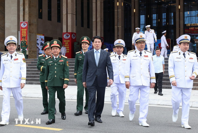 Politburo member and President Luong Cuong attended the 70th Anniversary of the Founding of the Vietnam People's Navy. Photo: Lam Khanh/VNA.