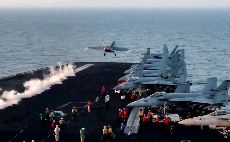 The F/A-18 Super Hornet took off from the US aircraft carrier USS Harry S. Truman. Photo: AFP
