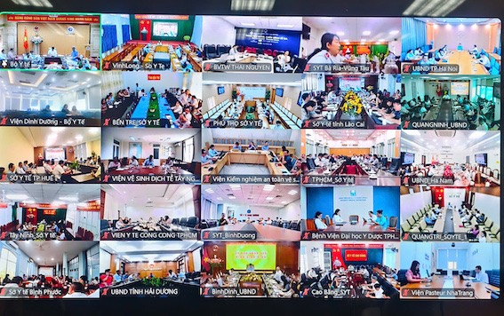 Cac tinh thanh tham du hoi nghi truc tuyen. Anh: Thuy Linh