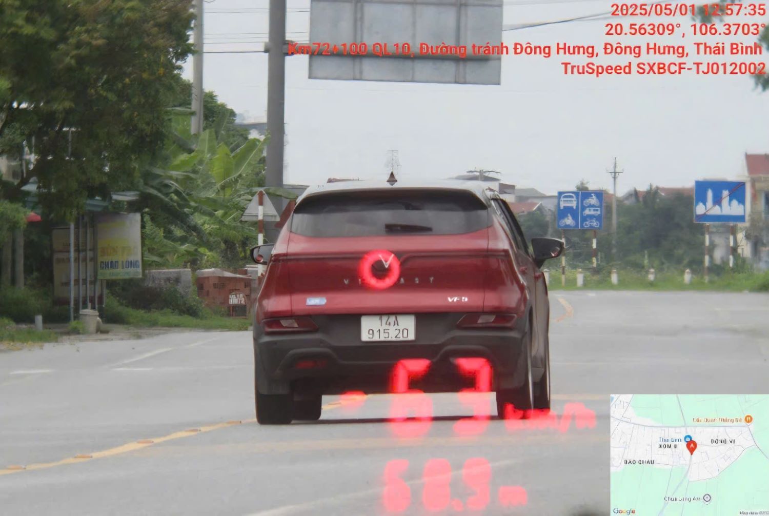 Hình ảnh phương tiện vi phạm lỗi vượt quá tốc độ. Nguồn: Phòng CSGT - Công an tỉnh Thái Bình