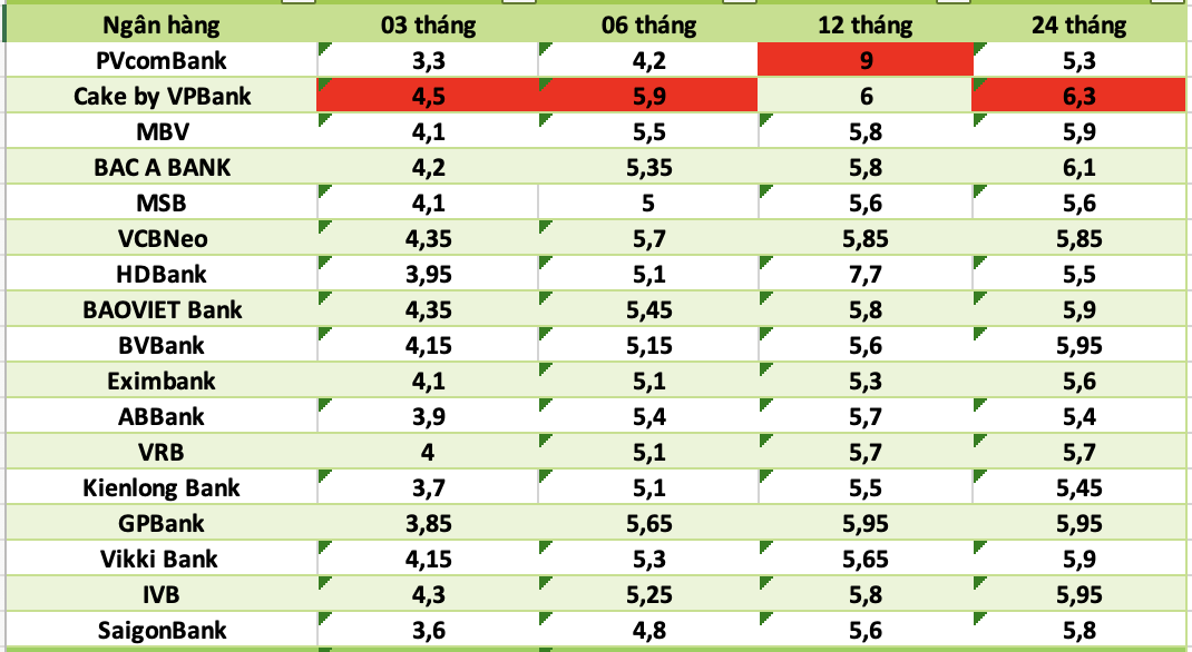 Top ngân hàng có lãi suất cao nhất thị trường hiện nay. Đồ họa: Hà Vy