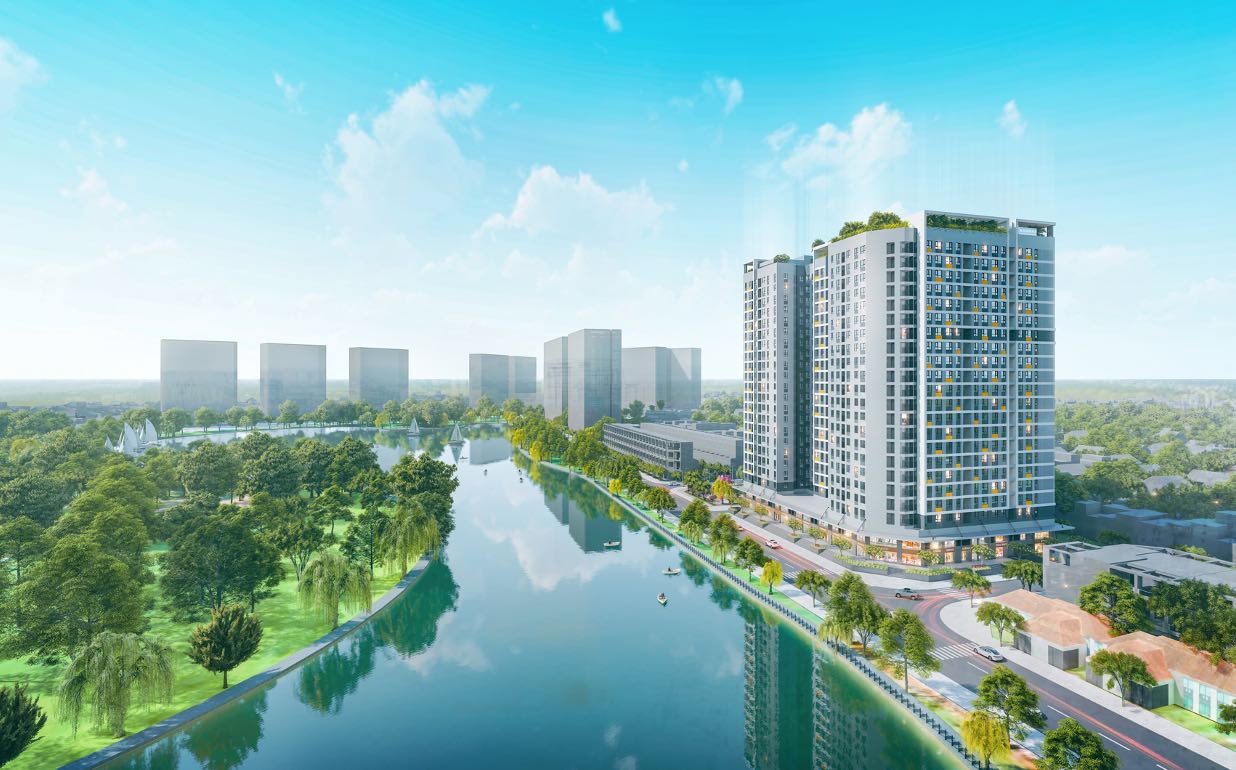 Phoi canh du an NOXH CT1 Rice City Long chau, mot du an dang duoc nhieu nguoi quan tam tai khu vuc quan Long Bien. Anh: