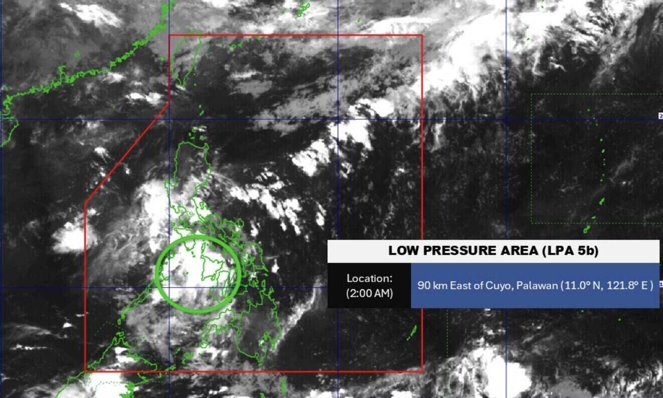 The low pressure area located in the northern Sulu Sea is affecting the weather in the Philippines. Photo: PAGASA