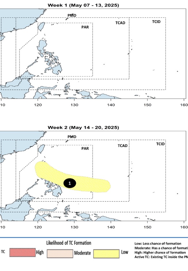 Du bao ap thap moi co kha nang di vao Bien Dong trong tuan tu ngay 14.5 den 20.5. Anh: PAGASA