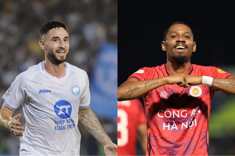 Kevin Pham Ba and Cao Pendant Quang Vinh. Photo: Nam Dinh FC - Hanoi Police FC