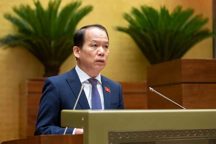 Chu nhiem UBPLTP Hoang Thanh Tung trinh bay bao cao tham tra du thao Luat Thanh tra (sua doi). Anh: Quochoi